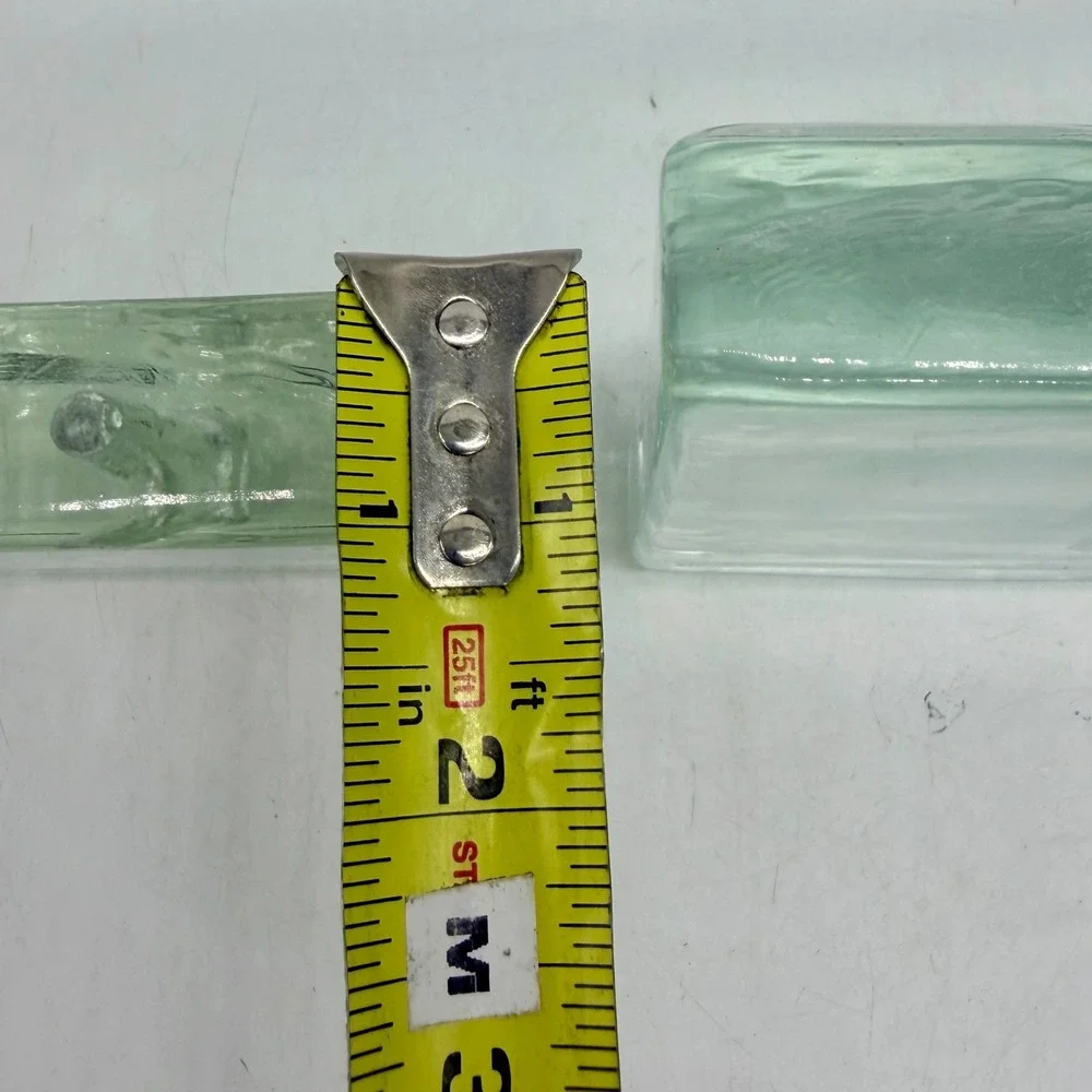 Set of 2 Square Glass Block Bud Vases Minimalist Green Tint Chipped Good